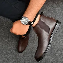 Casual Synthetic Leather Ankle Formal Shoes For Men High Top Formal Chelsea Boots For Men