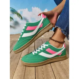 Colorblock Flat Sneakers with Ultra Soft Cushion Lace-Up All-Day Comfort Shoes| Sneakers For Women