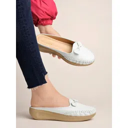 Stylish Comfortable Upper Bow Detailed White Slip-On Loafers For Girls Loafers For Women