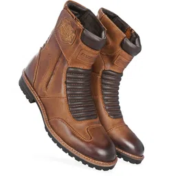 Men's Brown Side Zipper Biker Motorcycle Leather Riding Boot with rugged sole Boots For Men