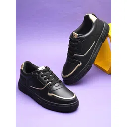 HRX by Hrithik Roshan Women Black & Gold-Toned Lace-Up Lightweight Sneakers