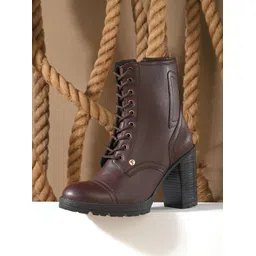 EL PASO Women Brown Faux Leather Casual Lace Up Boots Boots For Women
