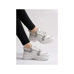 Shoetopia Lace-up Detail Grey Chunky Sneakers For Women & Girls