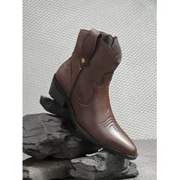 EL PASO Women Brown Faux Leather Casual Slip On Cowboy Boots Boots For Women