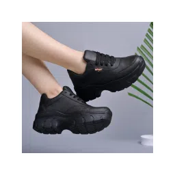 Shoetopia Lace-Up Detail Black Chunky Sneakers for Women