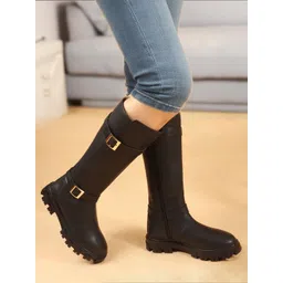 Women Block-Heeled Buckle Detail Winter Long Boots Boots For Women