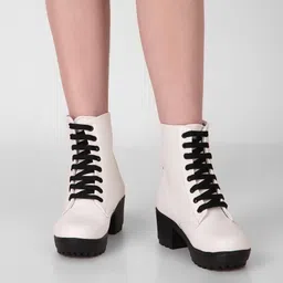 Amazing Design Women's Ankle Length Block Heel Stylish Fashionable White Boots Boots For Women