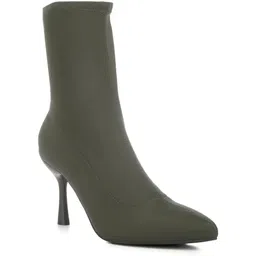 Khaki Solid Mid Heel Sock Boots Boots For Women